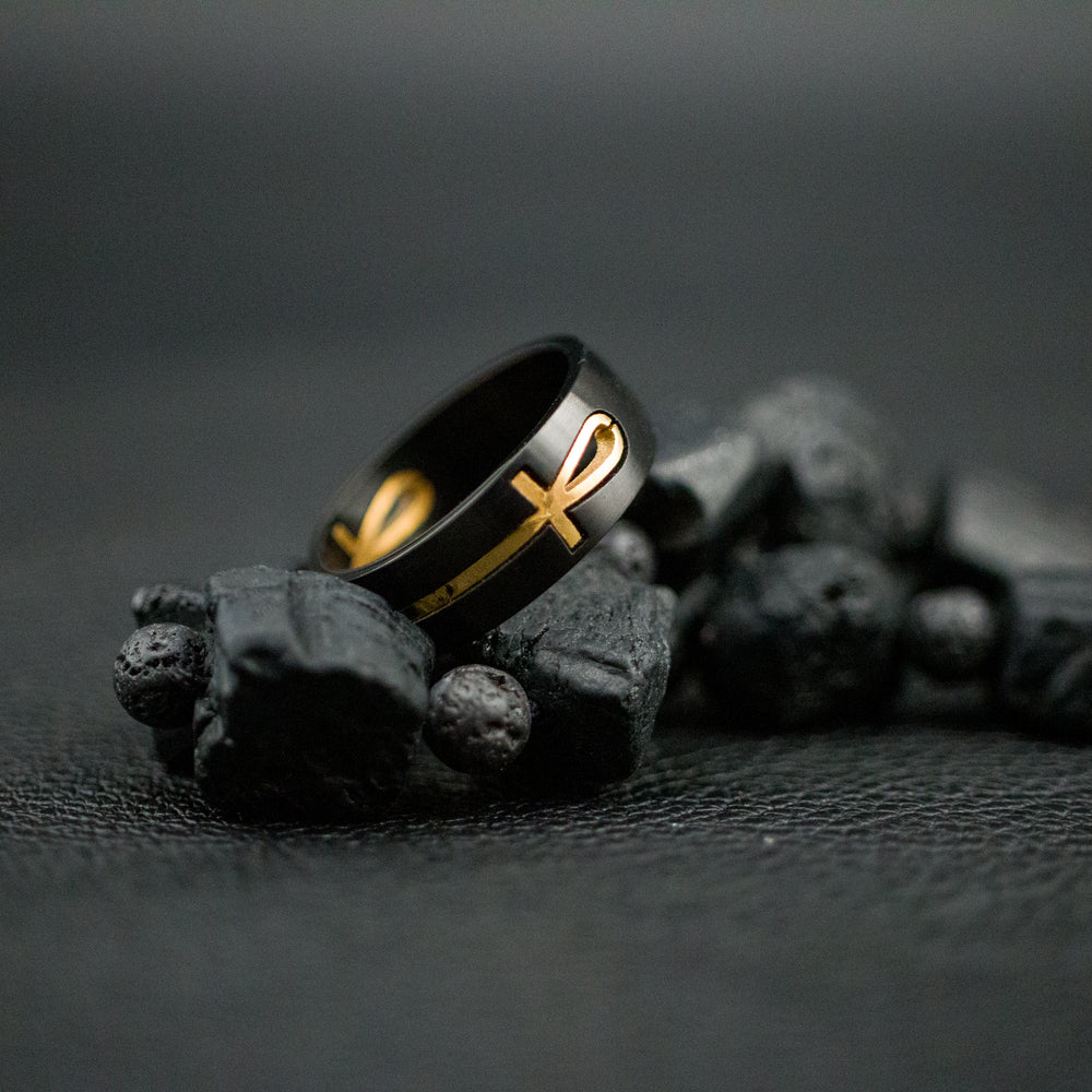 
                  
                    Black Stainless Steel Gold Ankh Ring
                  
                