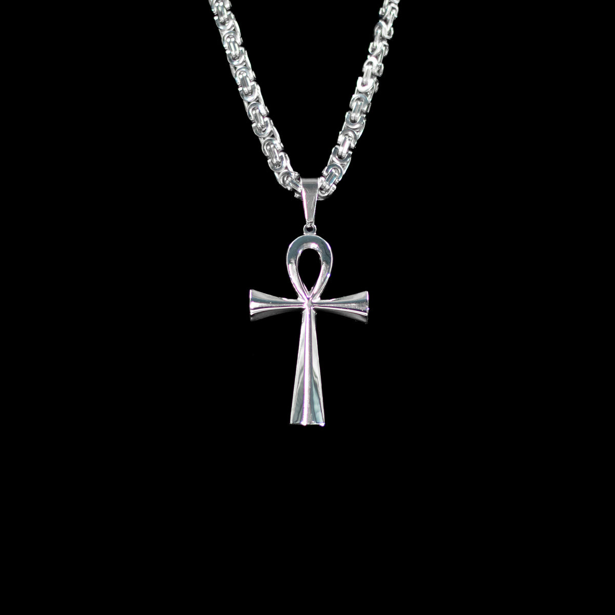Stainless Large Ankh Pendant Byzantine Necklace