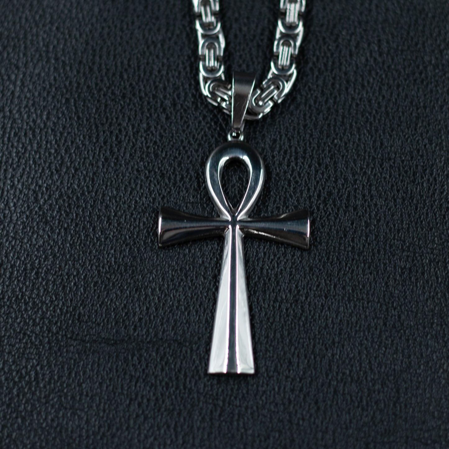 
                  
                    Stainless Large Ankh Pendant Byzantine Necklace
                  
                