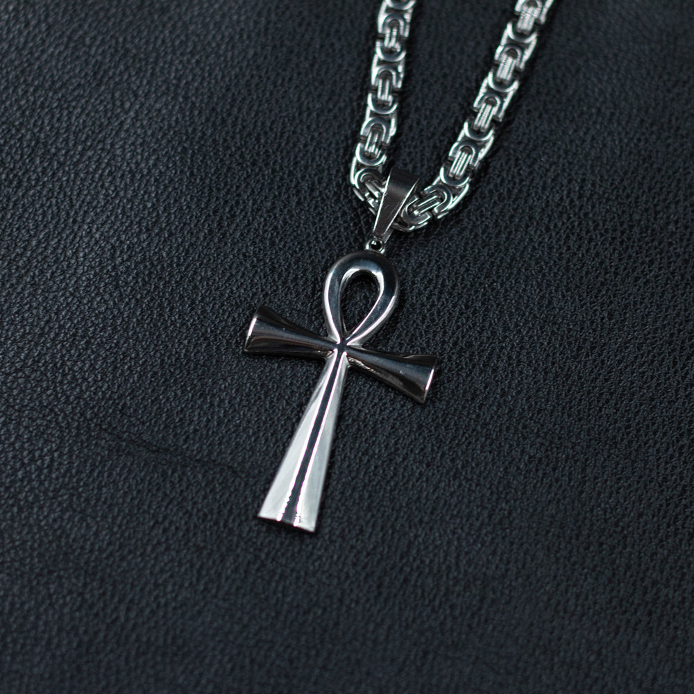 Stainless Large Ankh Pendant Byzantine Necklace