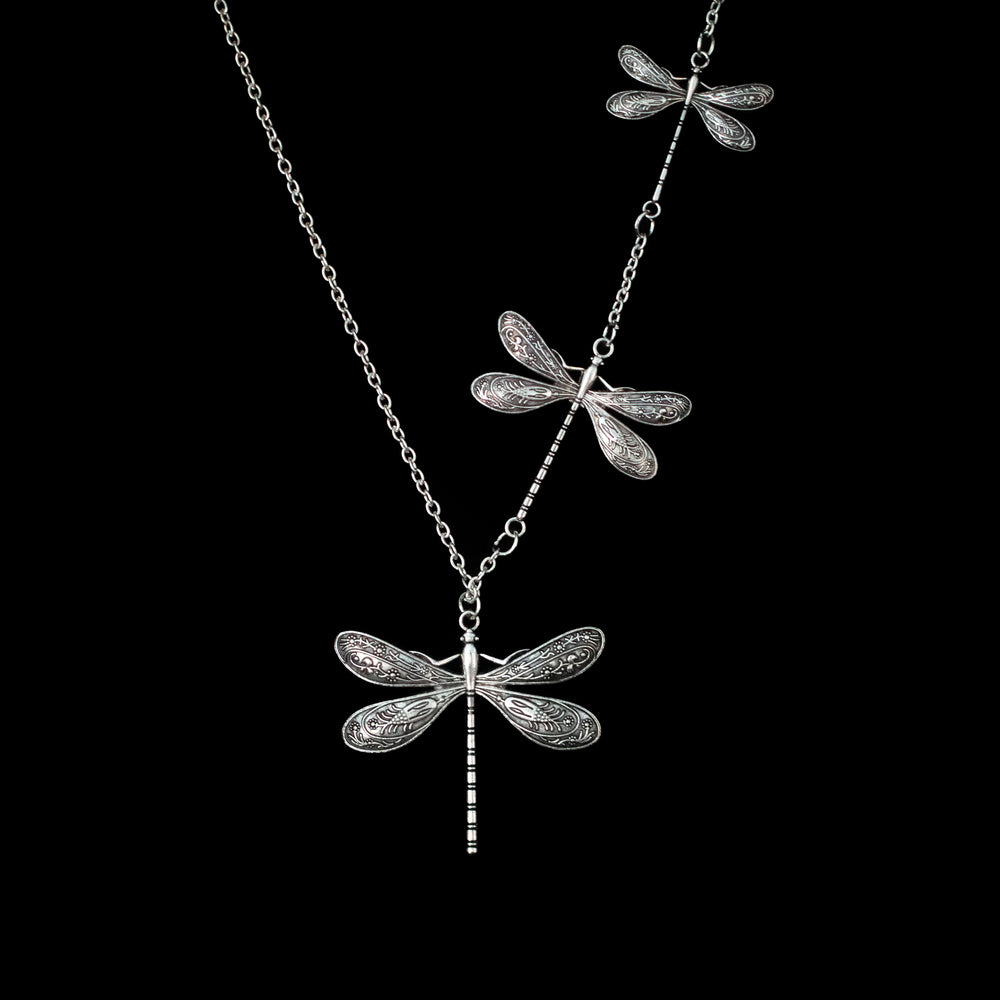 Silver Stainless Triple Dragonfly Bohemian Necklace