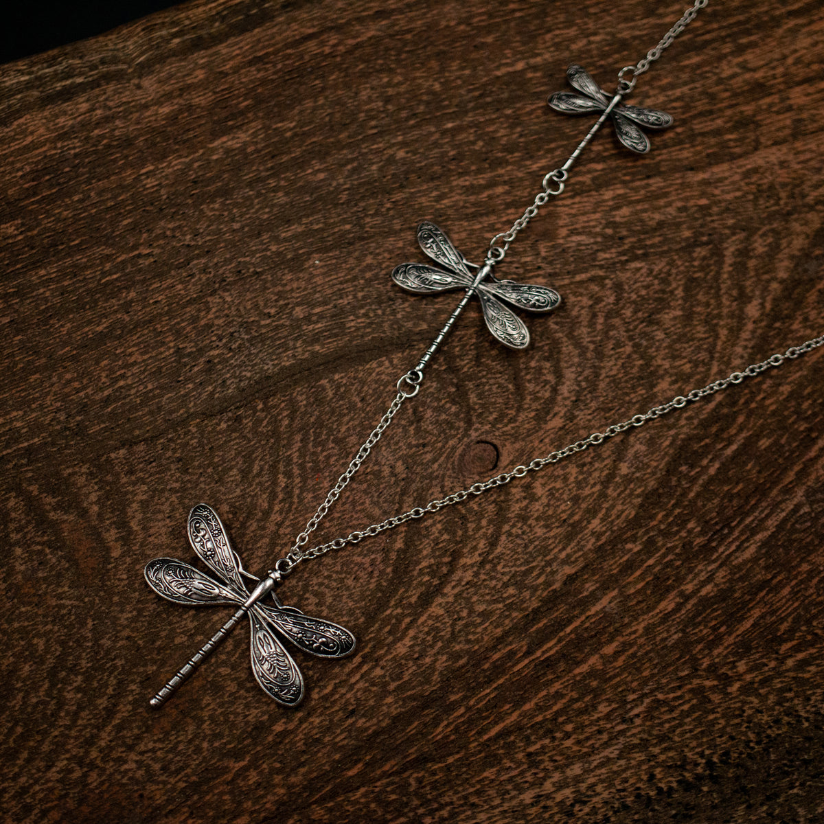 Silver Stainless Triple Dragonfly Bohemian Necklace