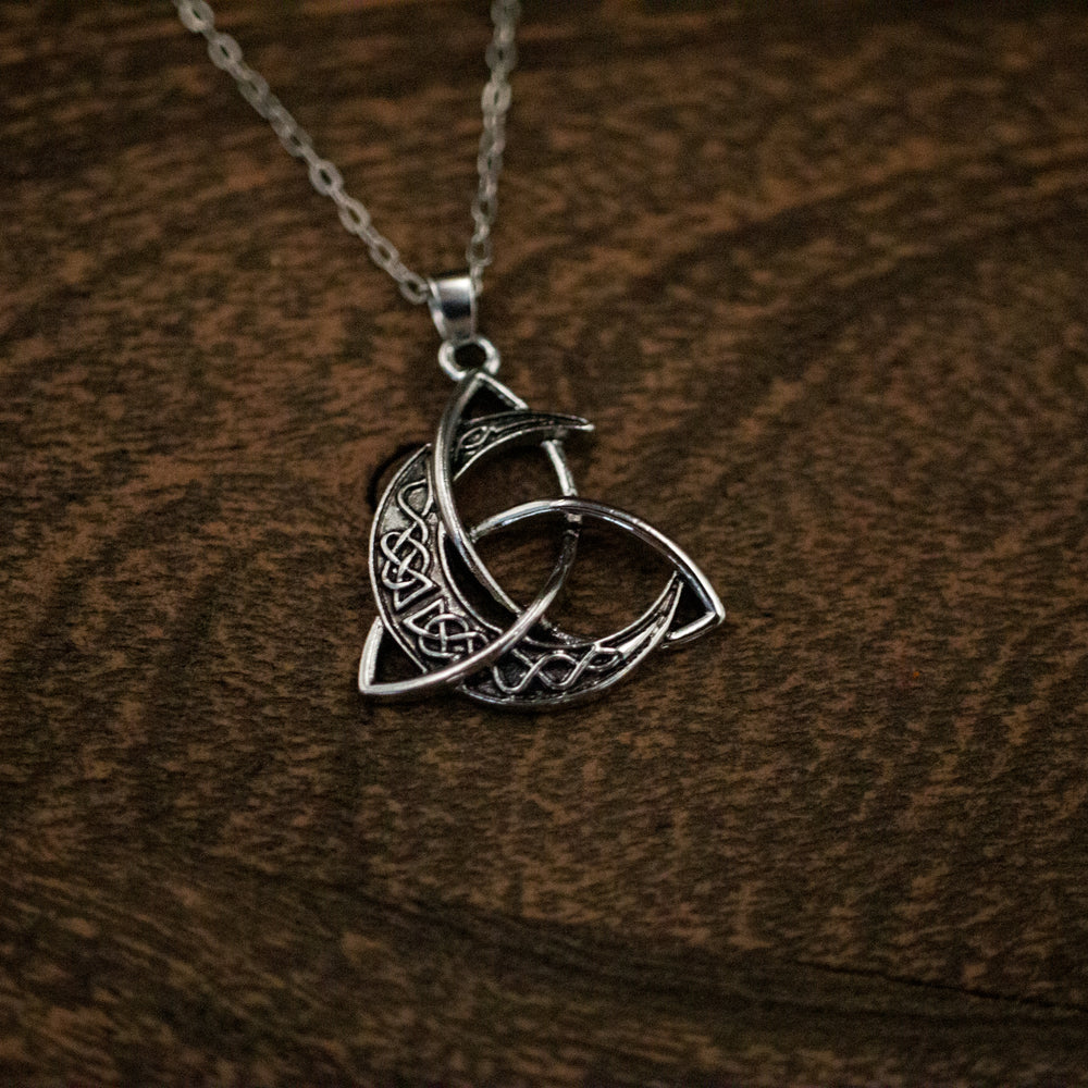 Stainless Triquetra and Moon Pendant Necklace