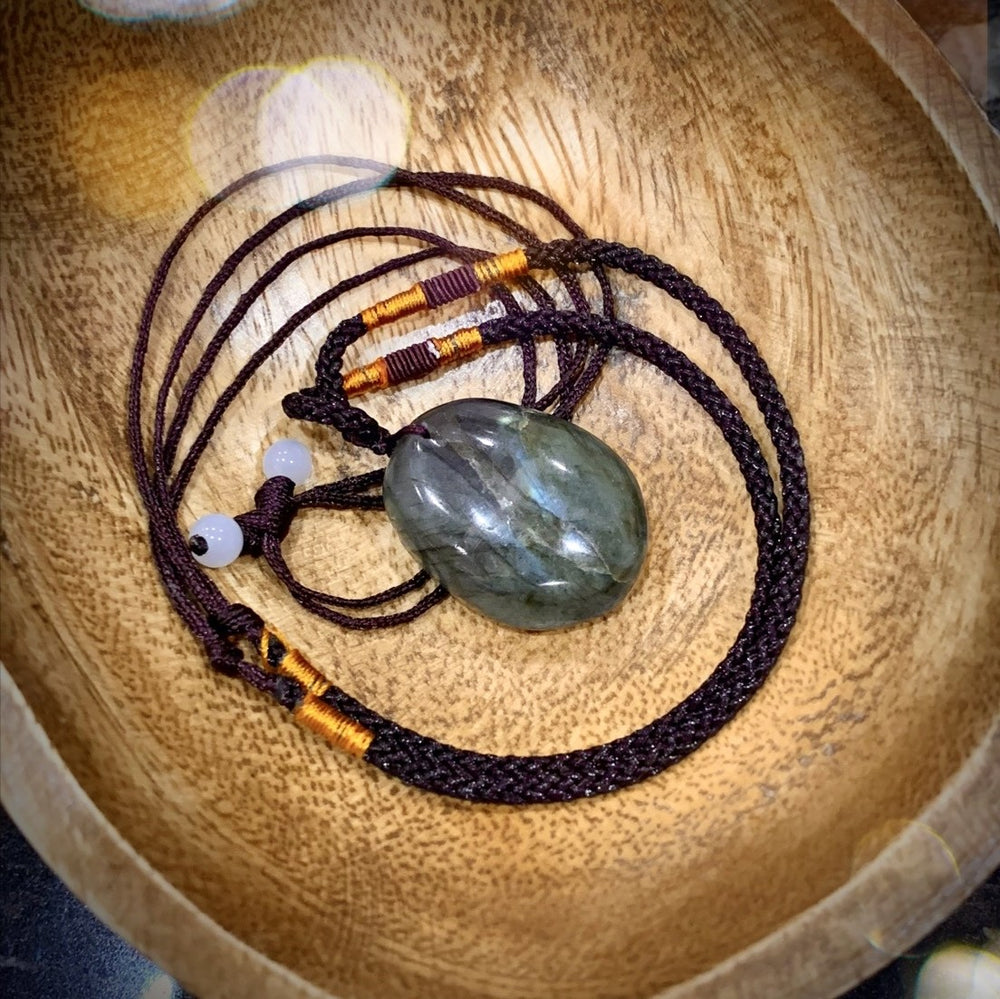 Labradorite Pendant Woven/Corded Necklace