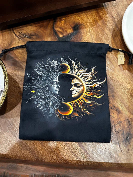 Sun & Moon Velvet Tarot & Crystal bag