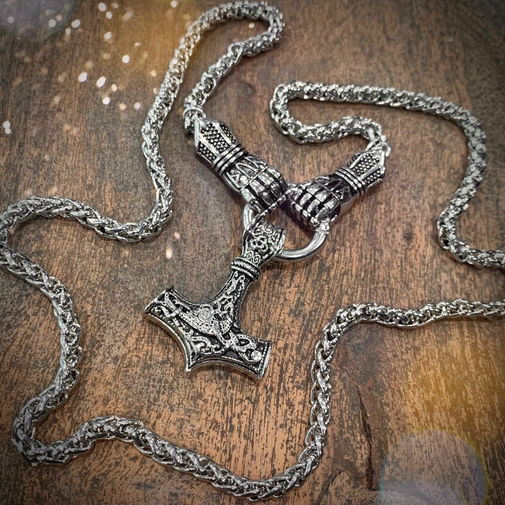 Thor Hammer & Gauntlets - Byzantine Necklace (Large/Stainless)