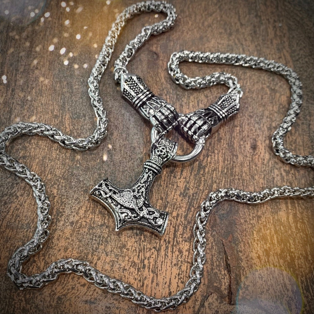 Thor Hammer & Gauntlets - Byzantine Necklace (Large/Stainless)