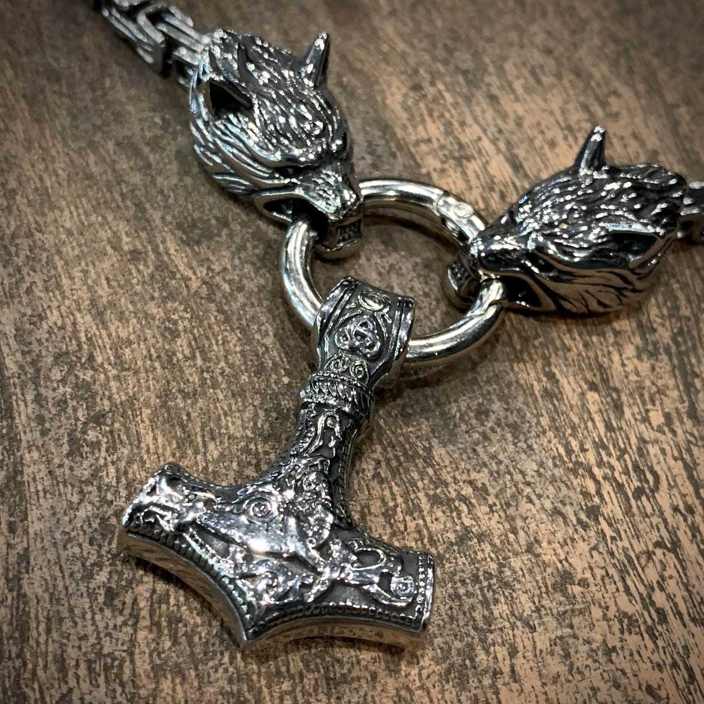 Thor Hammer & Wolves - Byzantine Necklace (Large/Stainless)